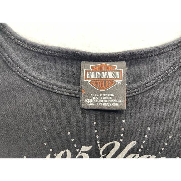 Harley Davidson Womens Top Tee Black Embelished 105 Years Illinois Sz L - Picture 2 of 8